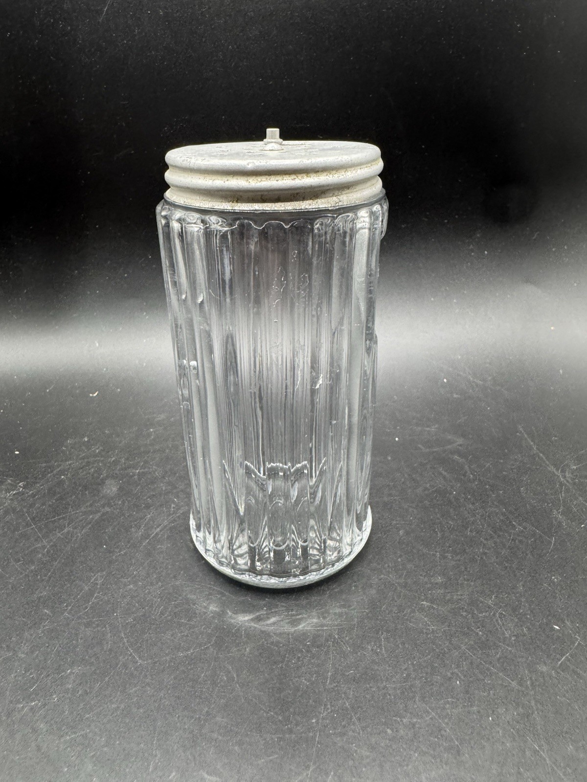 Vintage Ribbed Glass Sugar Shaker Diner Style Flour Dispenser Metal Lid 5.75\