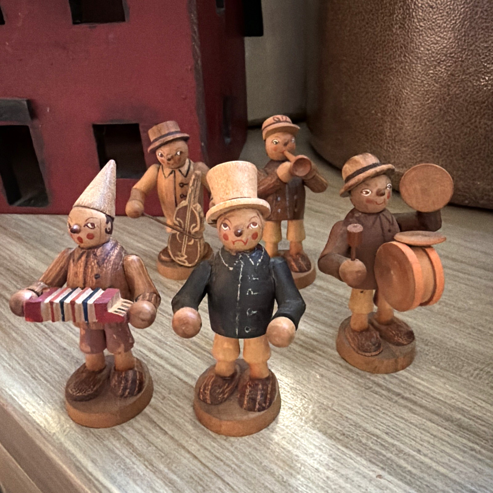 VTG Erzgebirge Richard Glasser Wooden Miniature Band Musicians Germany Lot of 5 VTG Erzgebirge Richard Glasser Wooden Miniature Band Musicians Germany Lot of 5