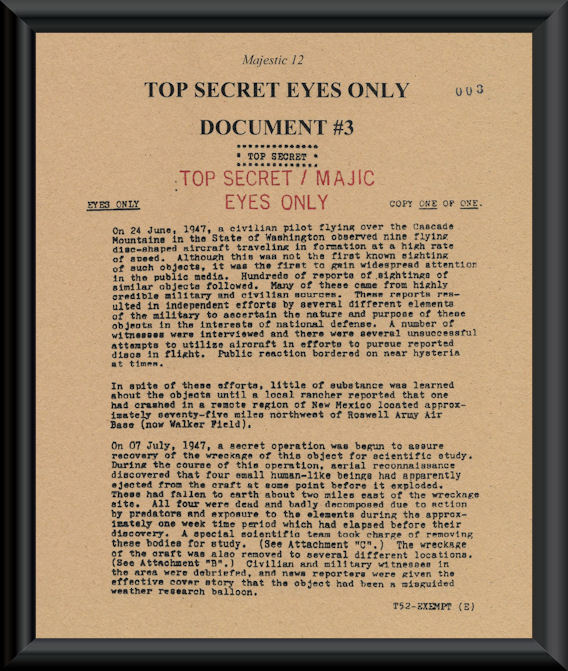 1947 Majestic 12 Roswell UFO Document Reprint On 70 Year Old Paper Area 51 *150