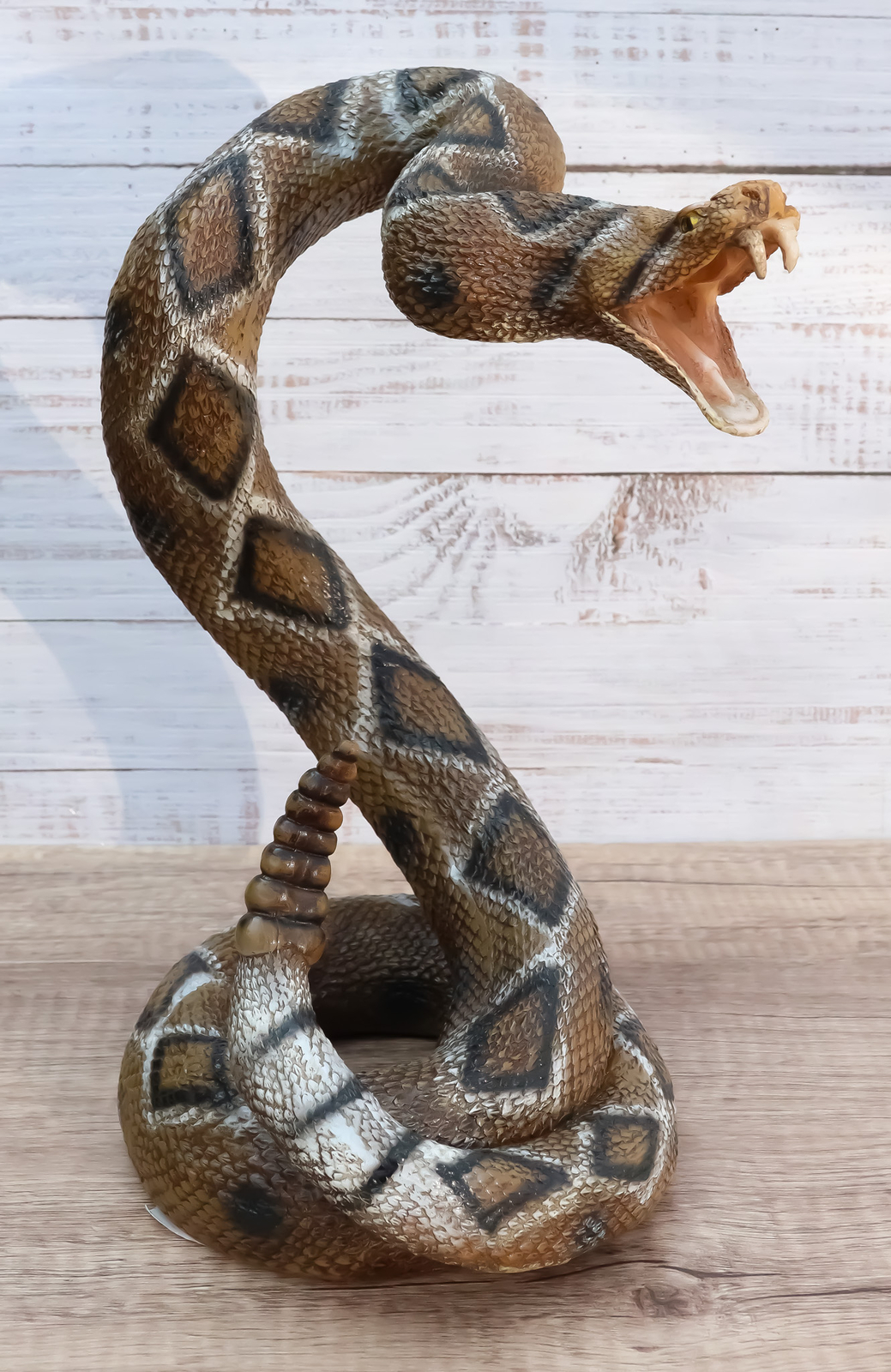 Realistic Attacking Coiled Diamondback Rattlesnake With Fangs Bared Figurine Realistic Attacking Coiled Diamondback Rattlesnake With Fangs Bared Figurine