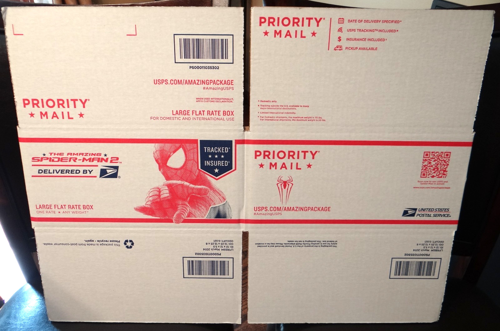 The Amazing Spiderman 2 USPS Priority Mail Large Flat Rate Box Unused 2014 The Amazing Spiderman 2 USPS Priority Mail Large Flat Rate Box Unused 2014