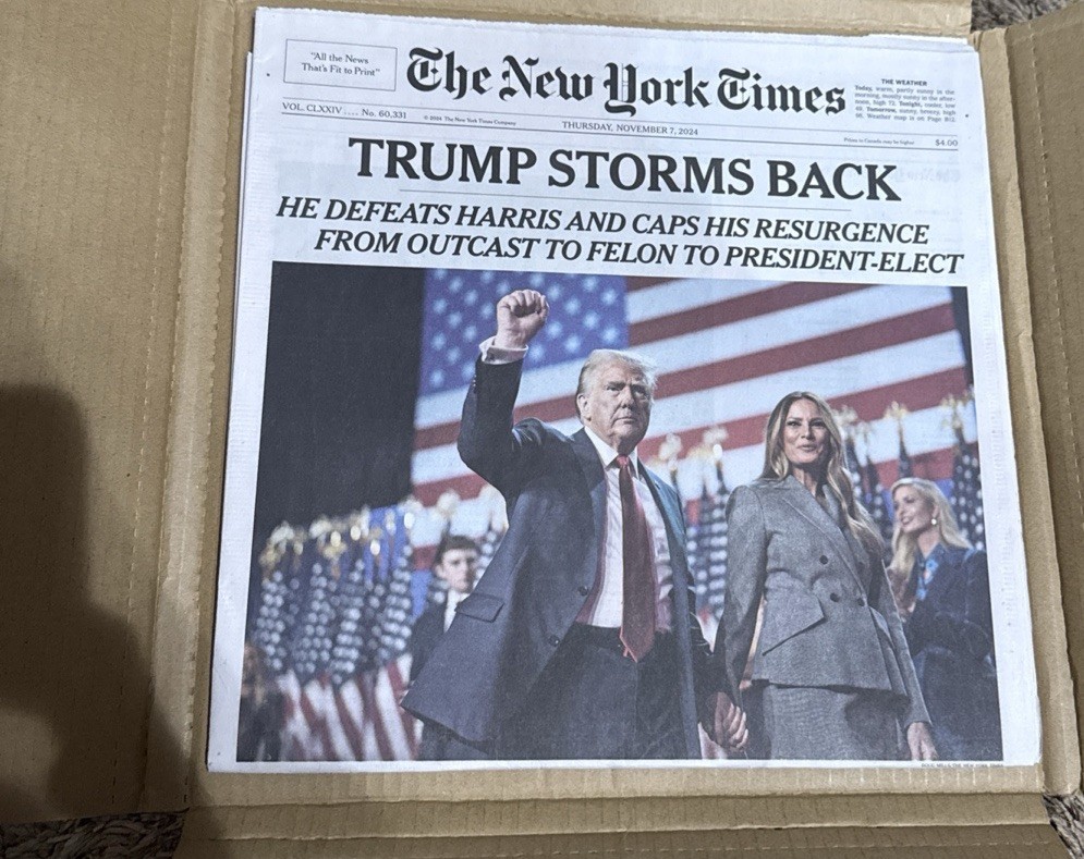 NEW YORK TIMES Nov 7,  24 DONALD TRUMP Wins 47th PRESIDENTIAL Election Newspaper