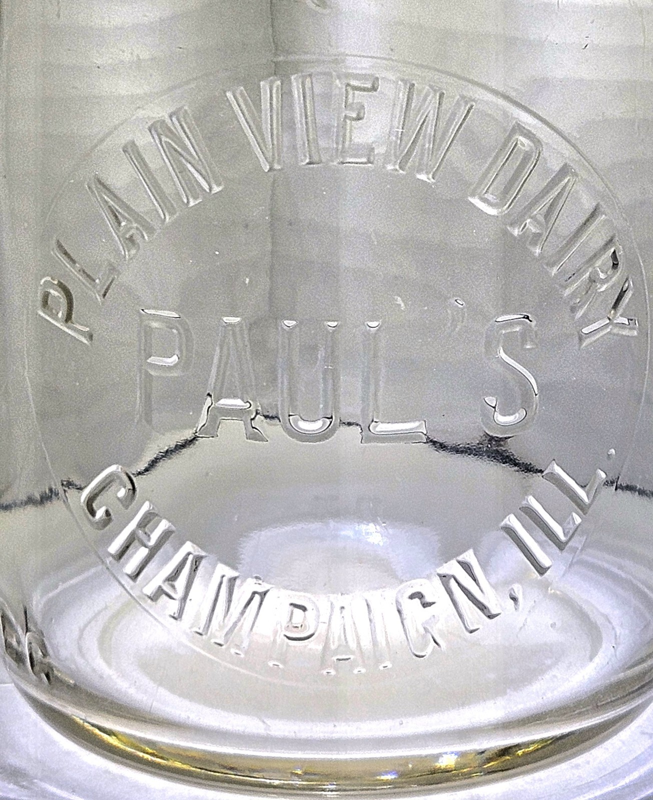 RARE*1930s Vintage PAUL'S PLAIN VIEW DAIRY Champaign, Illinois Quart Milk Bottle