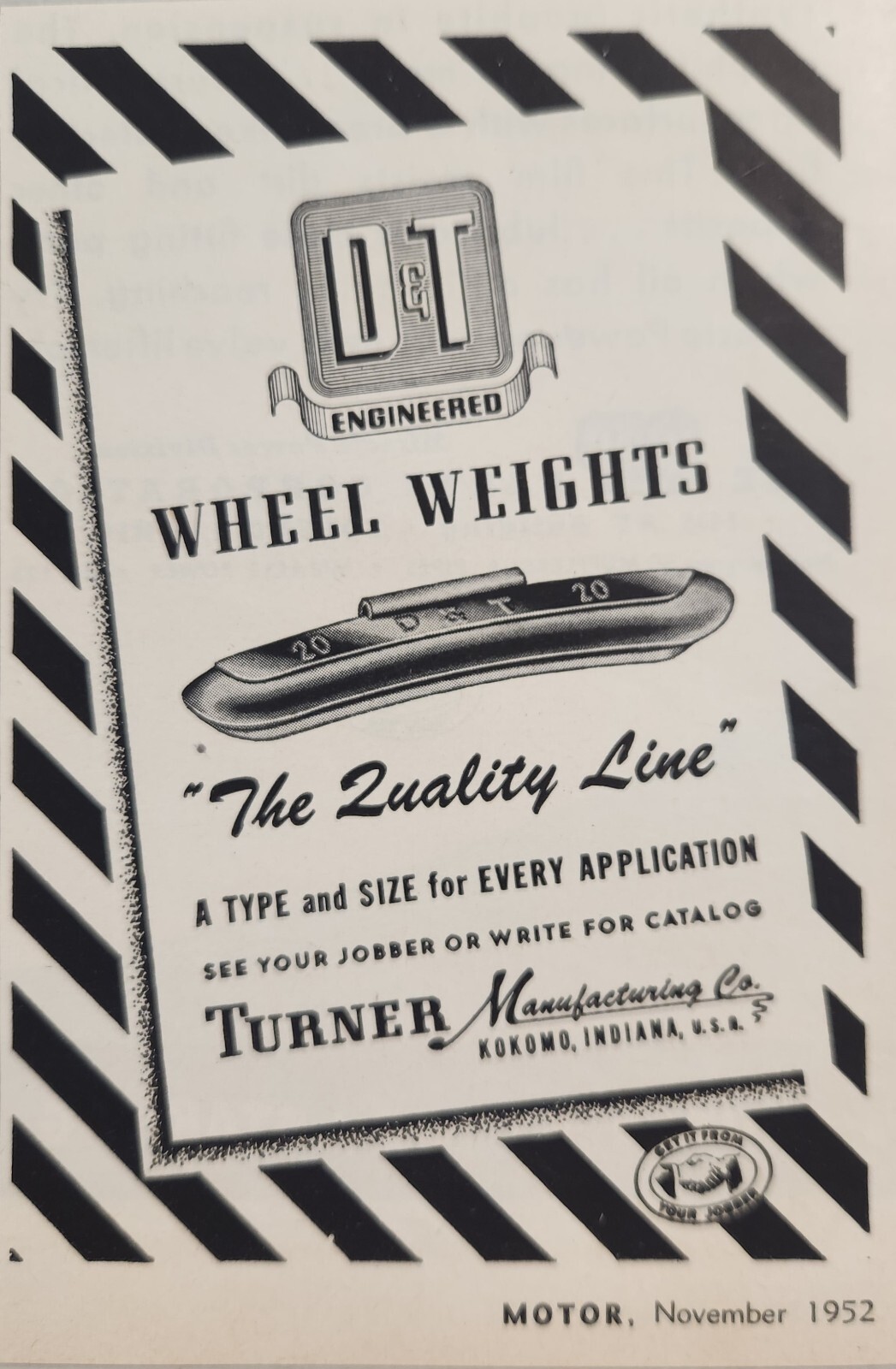 1952 Print Ad D&T Engineered Wheel Weights Turner Mfg Company Kokomo,Indiana 1952 Print Ad D&T Engineered Wheel Weights Turner Mfg Company Kokomo,Indiana