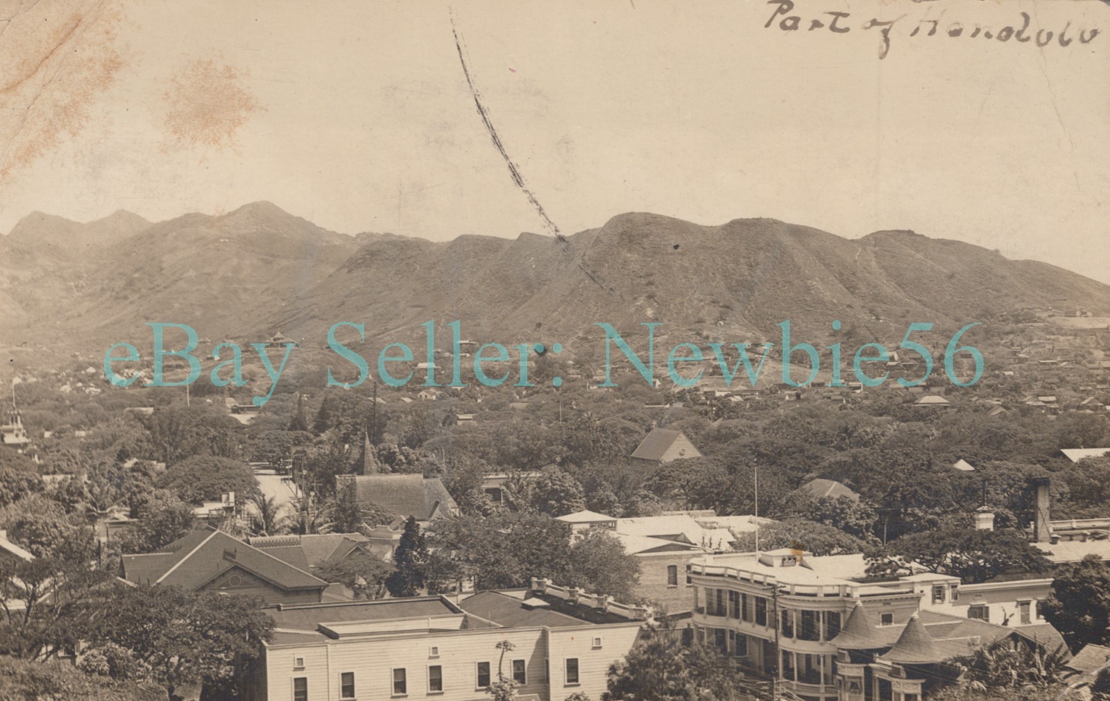 Honolulu HI Hawaii - BIRDSEYE VIEW TO MOUNTAINS - RPPC Postcard 1910s Honolulu HI Hawaii - BIRDSEYE VIEW TO MOUNTAINS - RPPC Postcard 1910s