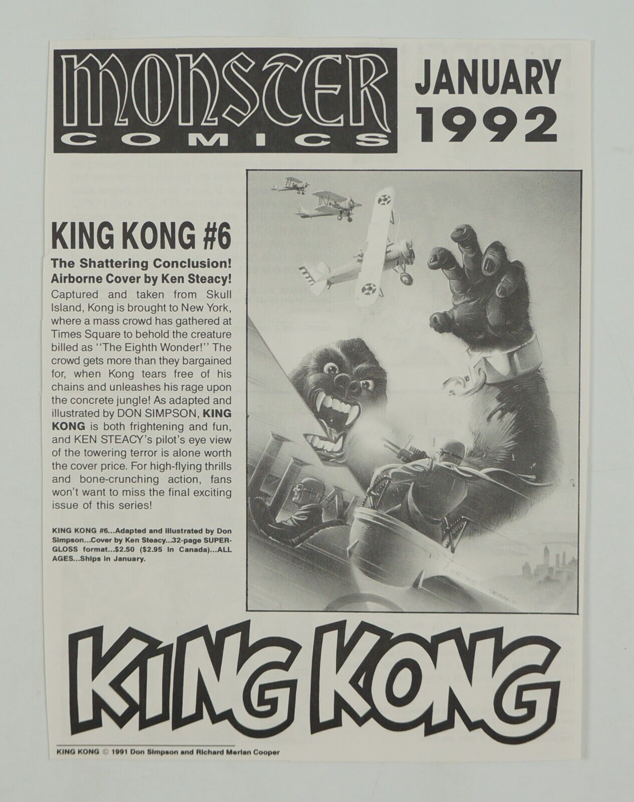 Monster Comics January 1992 Advertisement - King Kong #6 Razorguts Holo Brothers