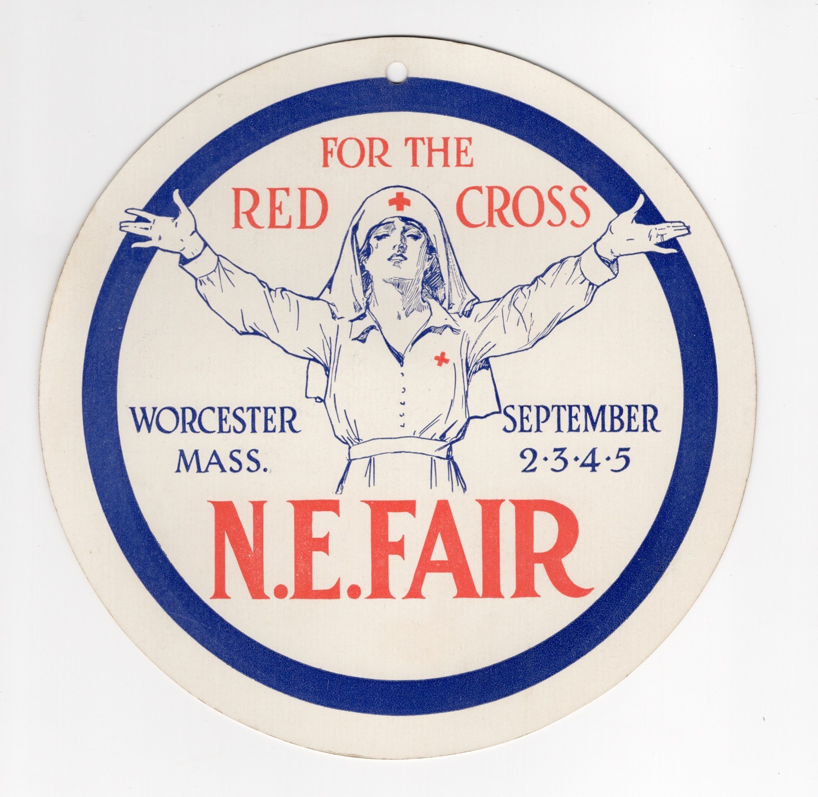 WWI 1918 Worcester Mass New England Fair Red Cross Cardboard Hanger Sign 7\ WWI 1918 Worcester Mass New England Fair Red Cross Cardboard Hanger Sign 7\