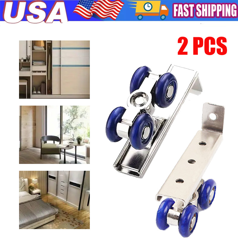 2-Pack 4-Wheel Metal Sliding Track Door Rollers with Ball Bearings & Hangers 2-Pack 4-Wheel Metal Sliding Track Door Rollers with Ball Bearings & Hangers