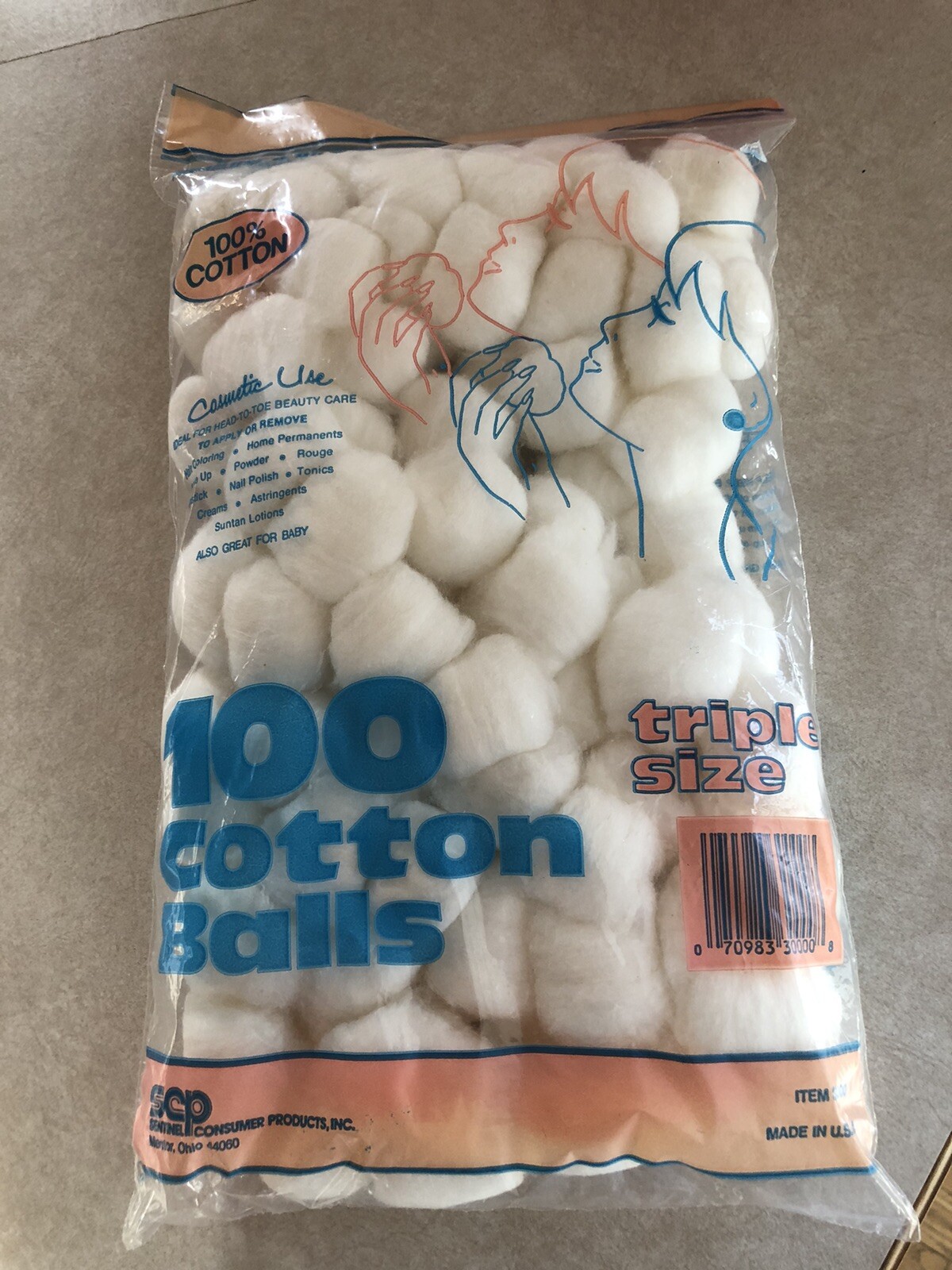 Sentinel 100 Count Jumbo Cotton Balls Vintage 1980s - 90s Sealed New Sentinel 100 Count Jumbo Cotton Balls Vintage 1980s - 90s Sealed New