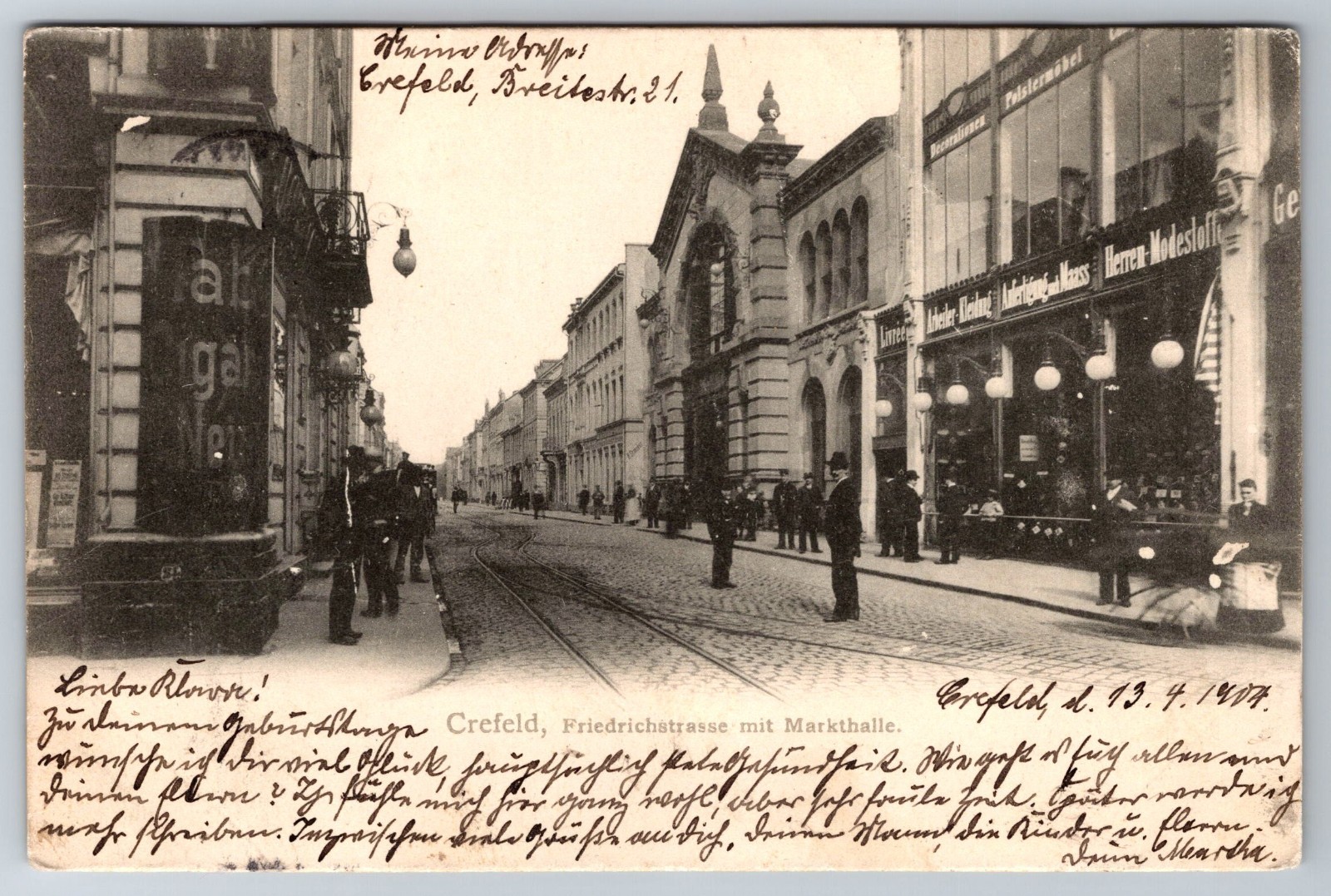 1904 Street View With Store Fronts Krefeld Germany Vintage Postcard