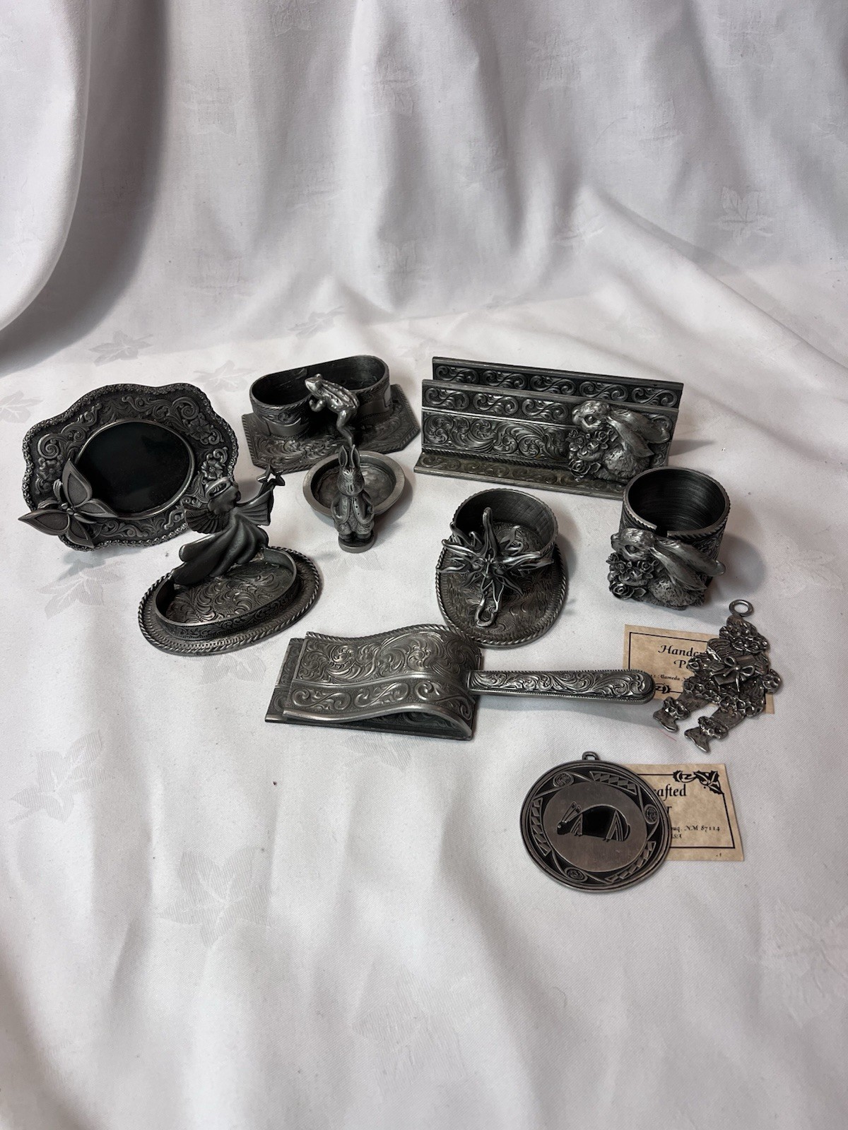5 lb. Lot of Pewter Items Frame Trinket Votive Letter Holder Ornaments Celestial