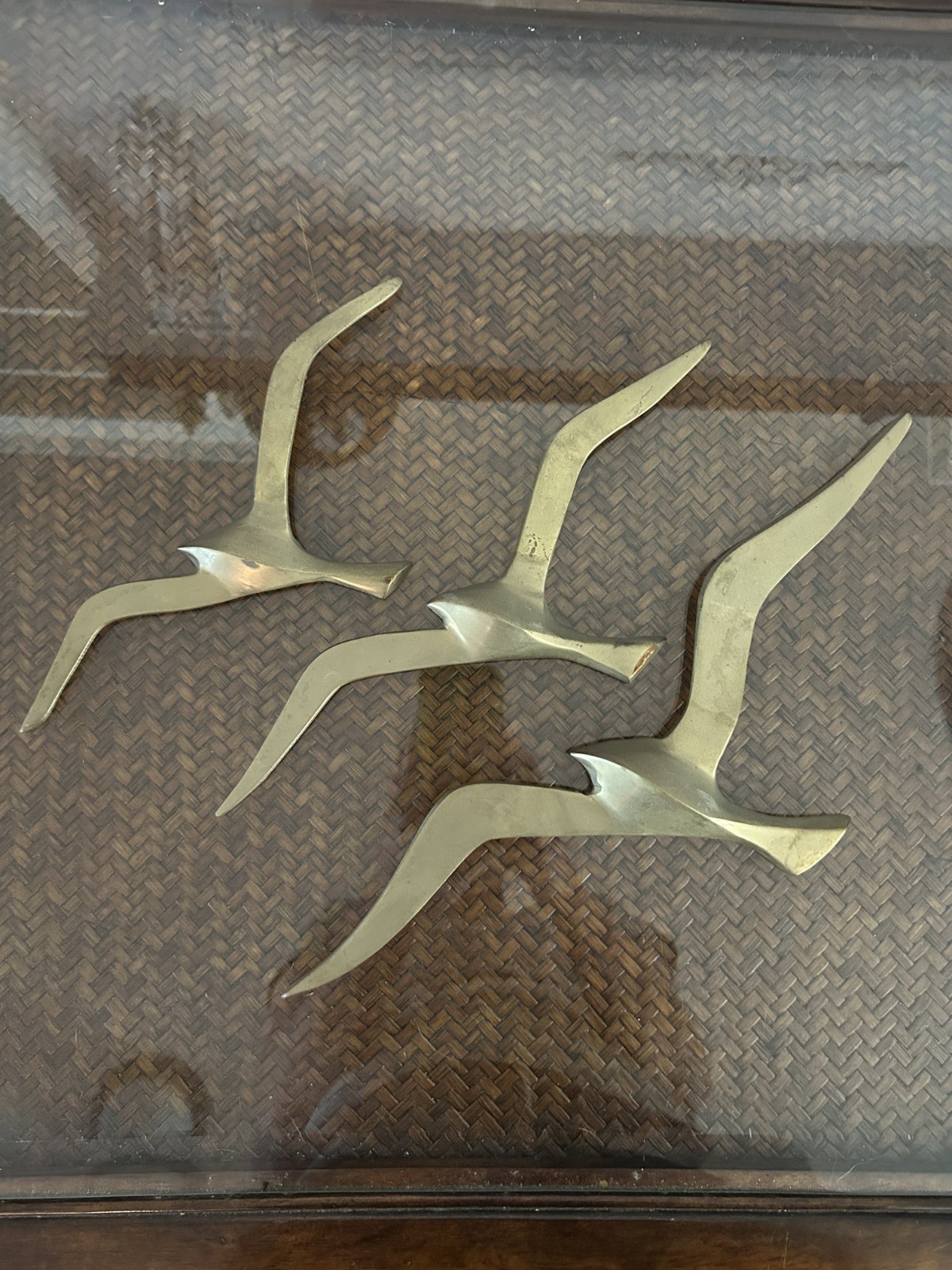 Set of 3 Vintage Solid Brass Flying Seagull Wall Sculptures Mid Century Modern 