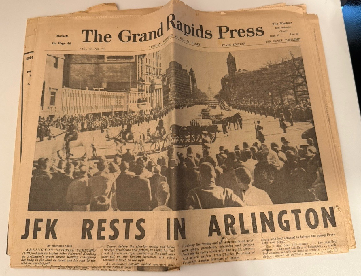 1963 Grand Rapids Press JFK RESTS IN ARLINGTON Kennedy Funeral Newspaper Nov 26 1963 Grand Rapids Press JFK RESTS IN ARLINGTON Kennedy Funeral Newspaper Nov 26