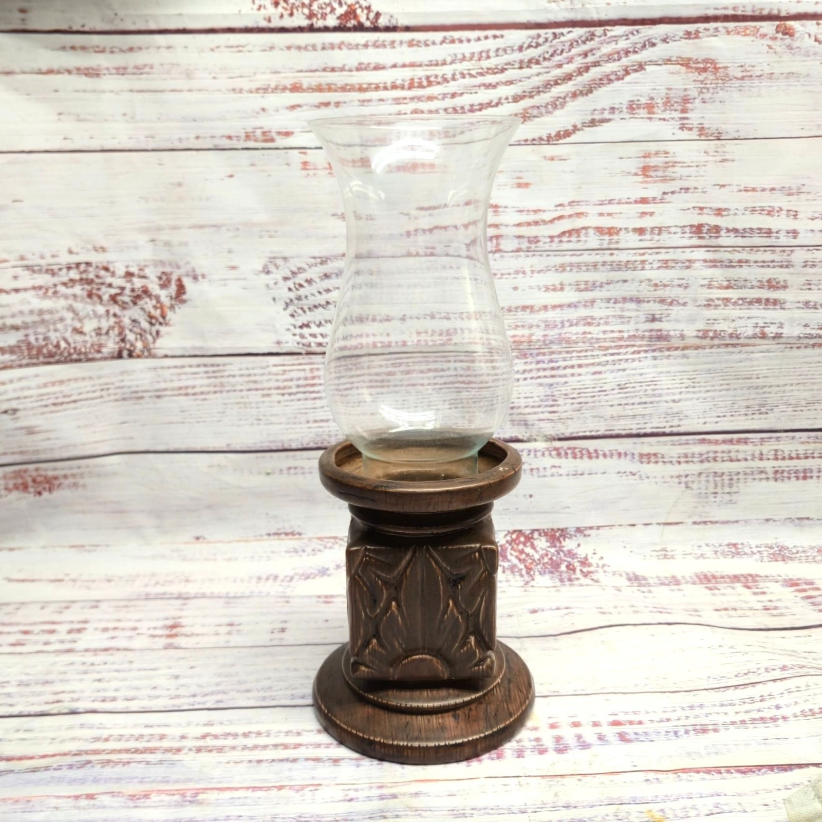 VTG 1970s Tiki Brown Ceramic Vase Candle Holder With Glass Shade Rustic Boho VTG 1970s Tiki Brown Ceramic Vase Candle Holder With Glass Shade Rustic Boho