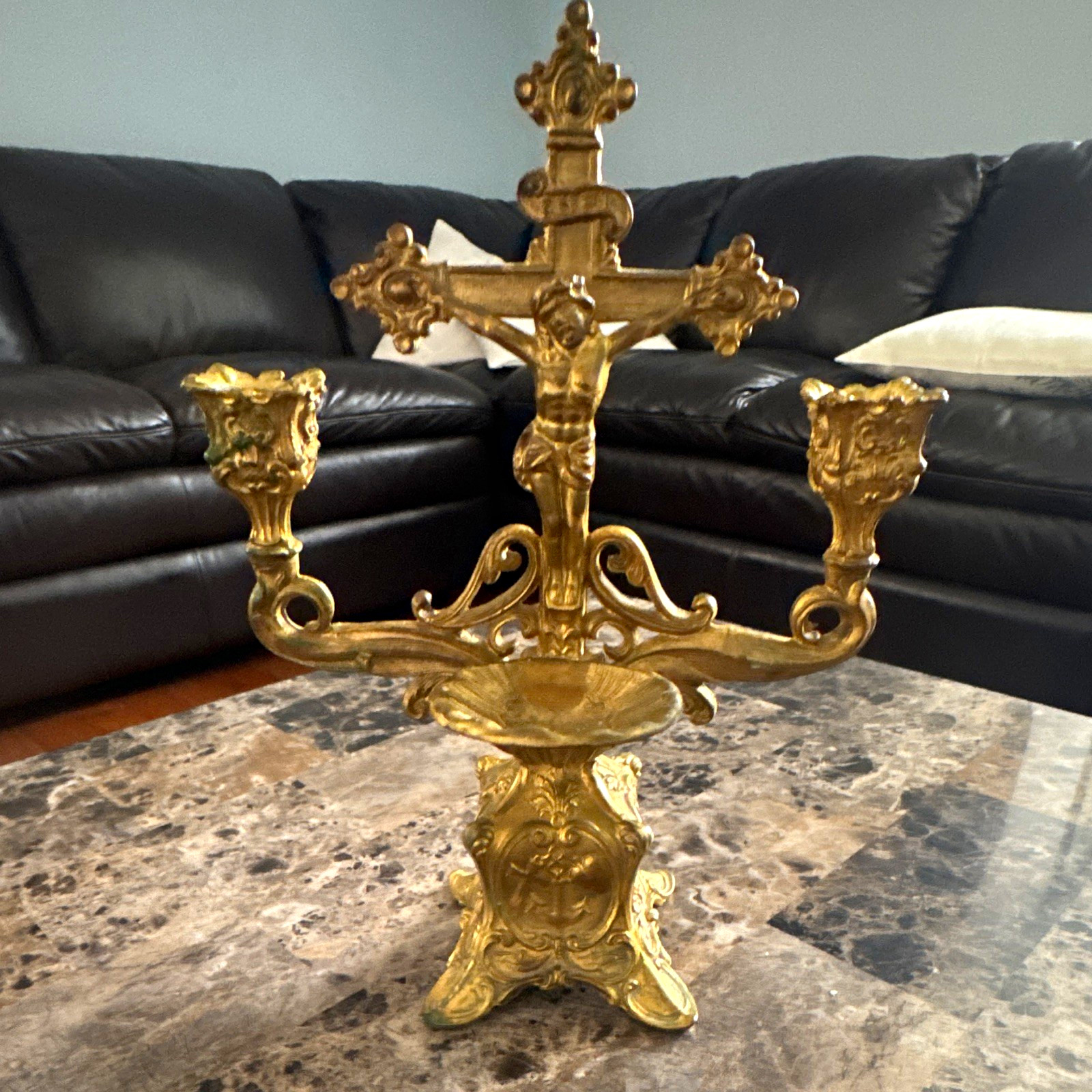 Brass Crucifix Cross Candle Holder Candlestick Holder Christianity Brass Crucifix Cross Candle Holder Candlestick Holder Christianity