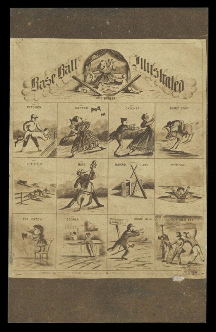 Rare 1860s Baseball Illustrated Unmounted CDV 13 Miniature Cartoon Images Photos