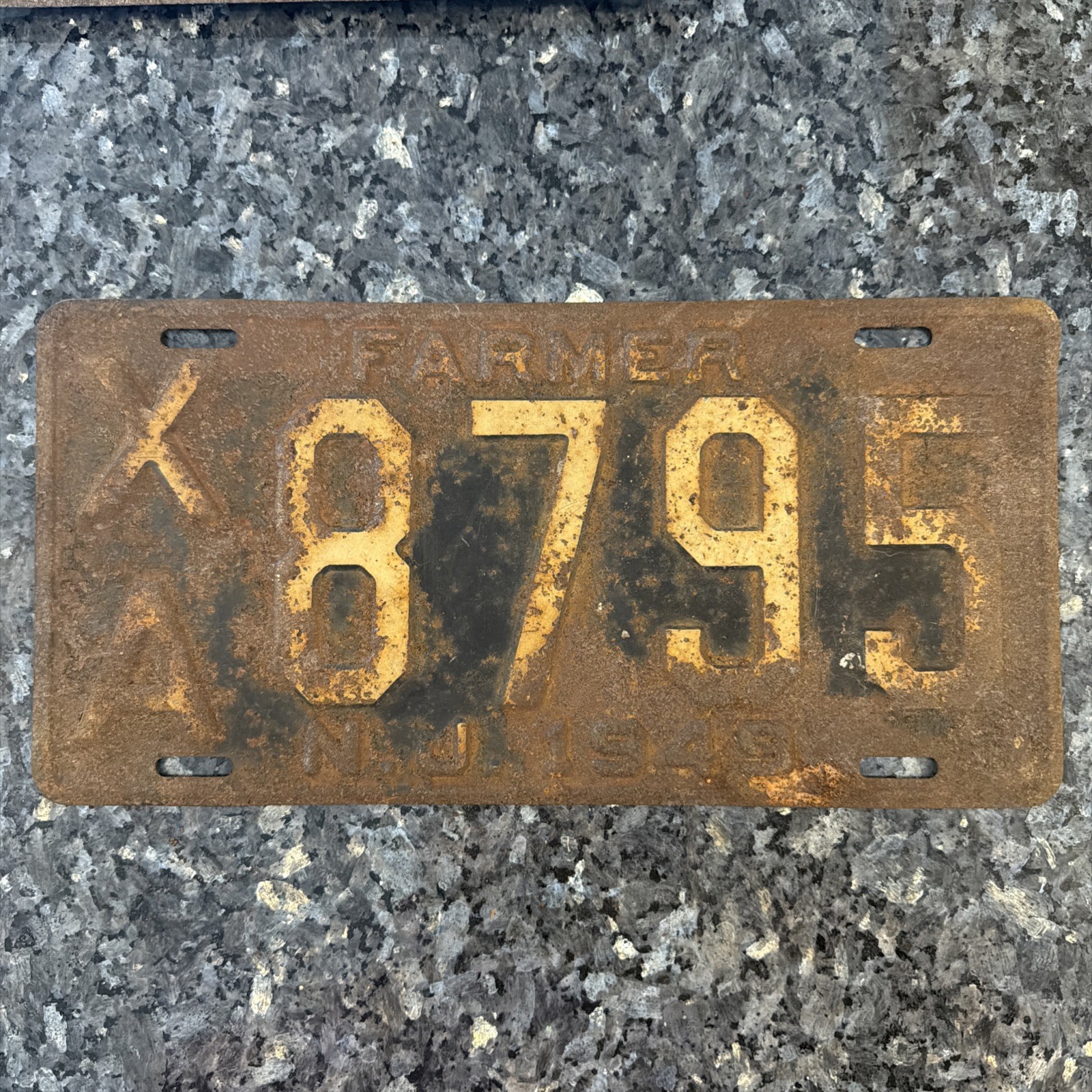 1949 New Jersey License Plate - FARMER - Plate # XA8795 NJ 1949 New Jersey License Plate - FARMER - Plate # XA8795 NJ