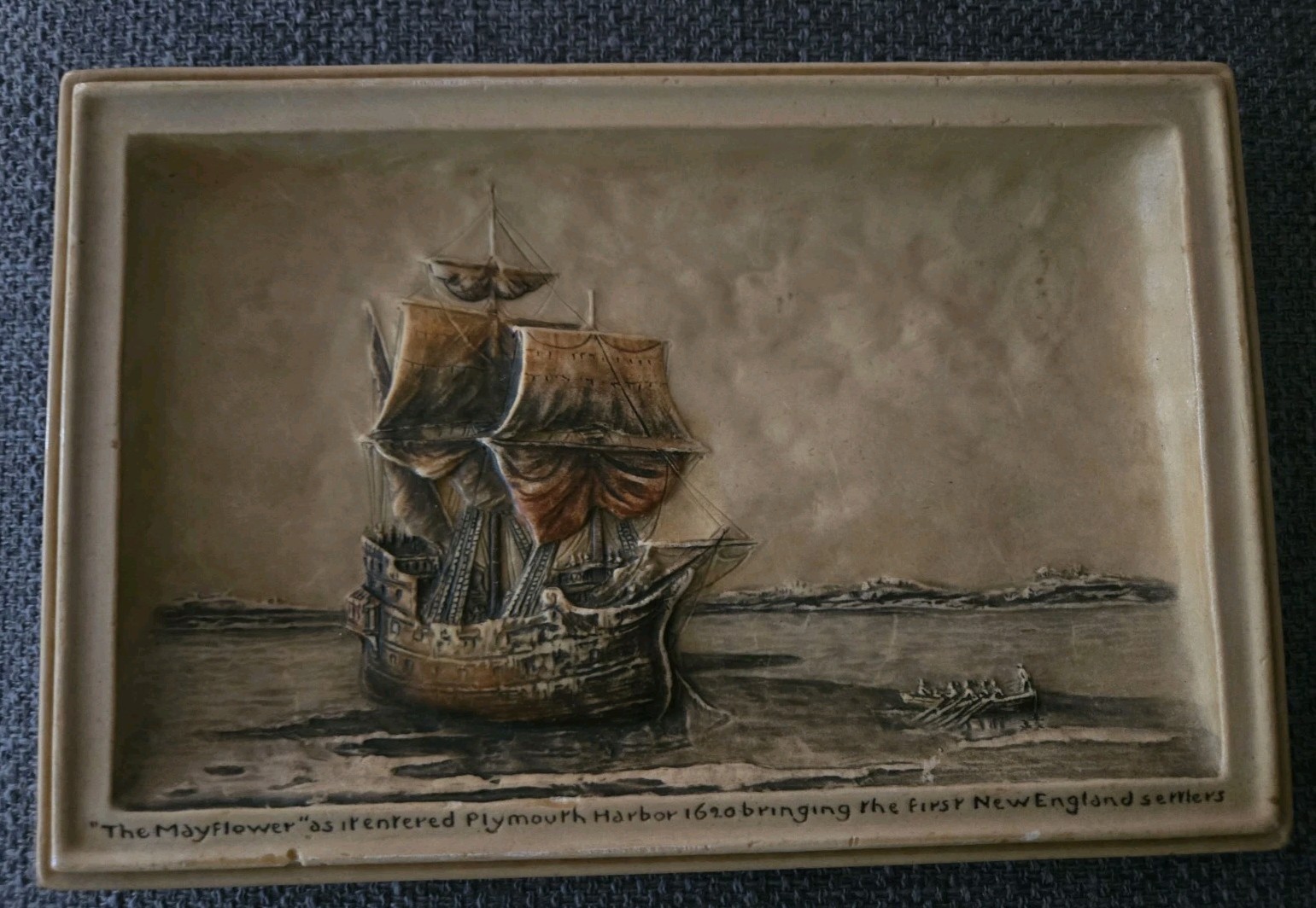 Vintage Ivorex Osborne The Mayflower 3D Relief Wall Plaque England Vintage Ivorex Osborne The Mayflower 3D Relief Wall Plaque England