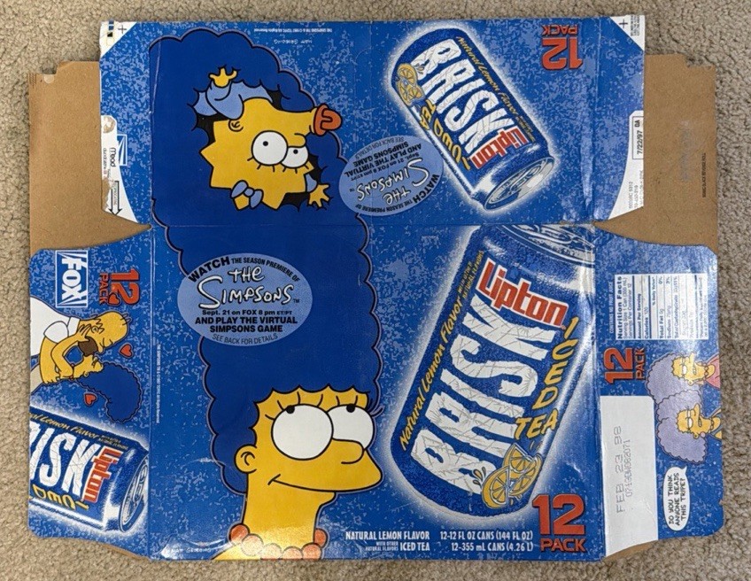 The SIMPSONS LIPTON BRISK Iced Tea Carton 1997 Vtg Pepsi Win House MARGE