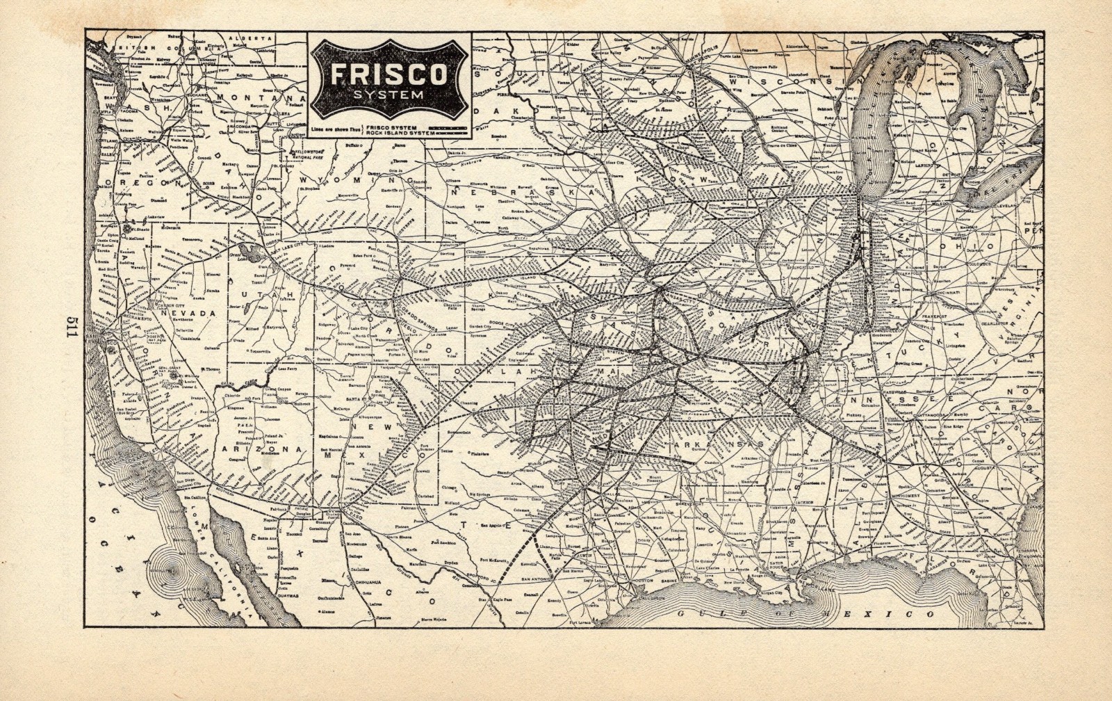 1904 Antique Frisco System Railway Map Vintage Railroad Map 3247