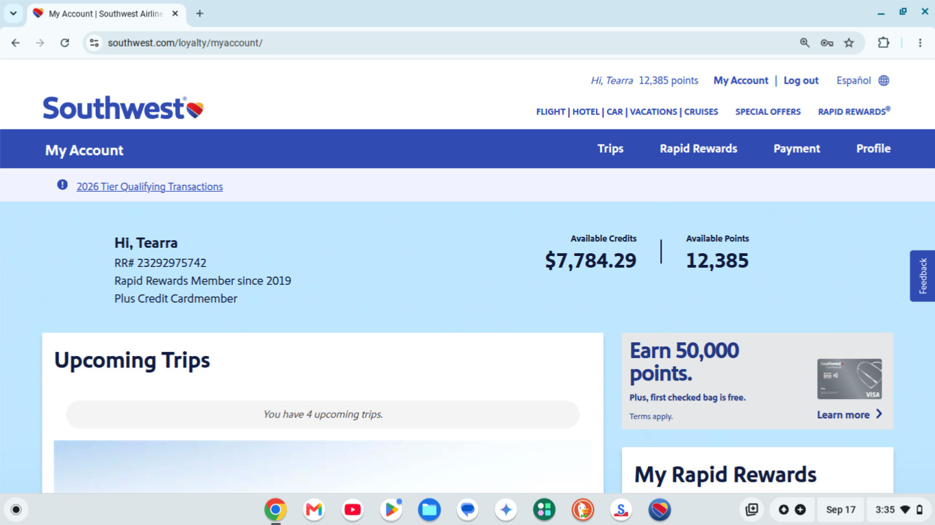 Southwest Airlines $100-10k Transferable Flight Credit- Fast Transfer Southwest Airlines $100-10k Transferable Flight Credit- Fast Transfer