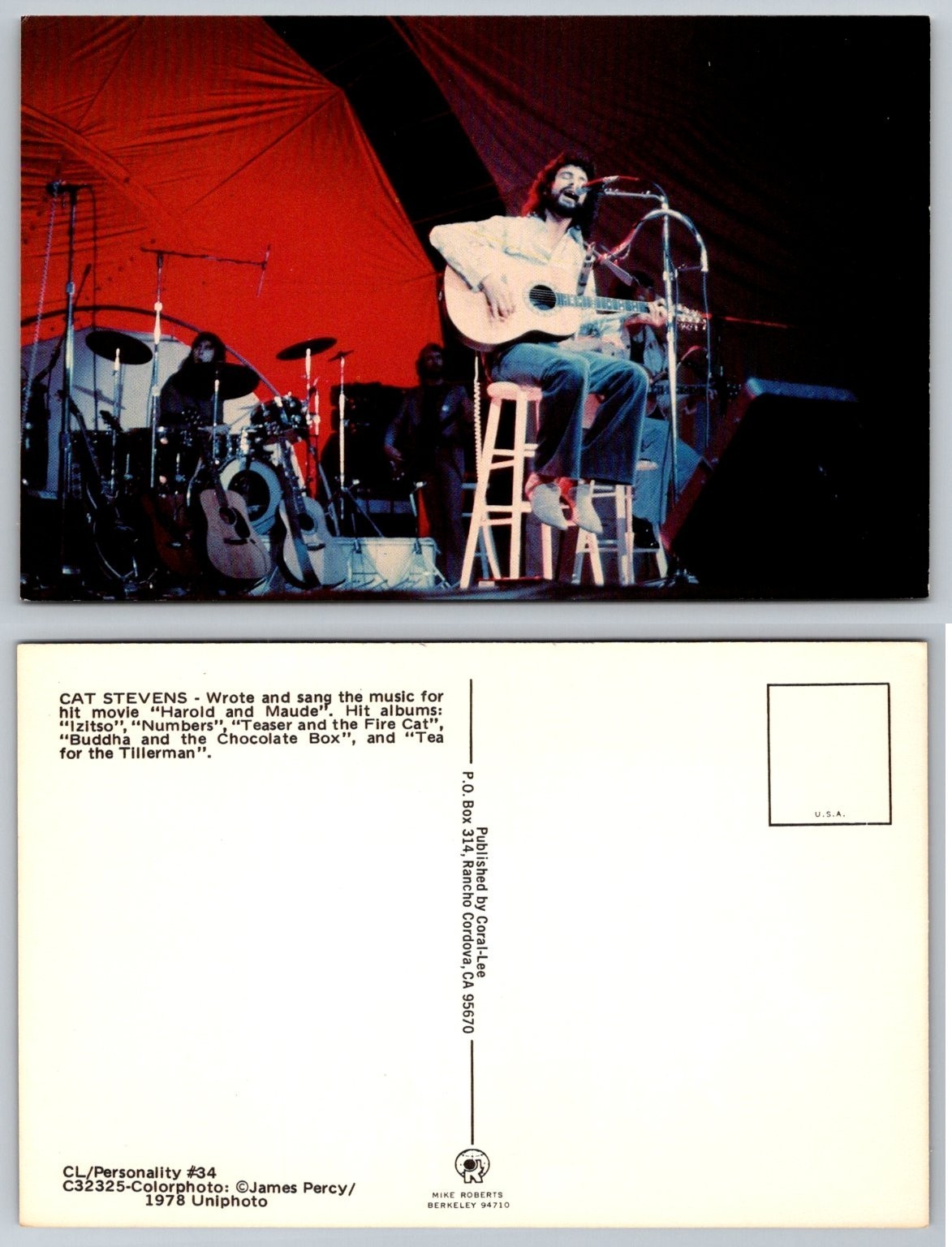 Vintage Cat Stevens 1978 Live Concert Postcard James Percy Uniphoto C32325