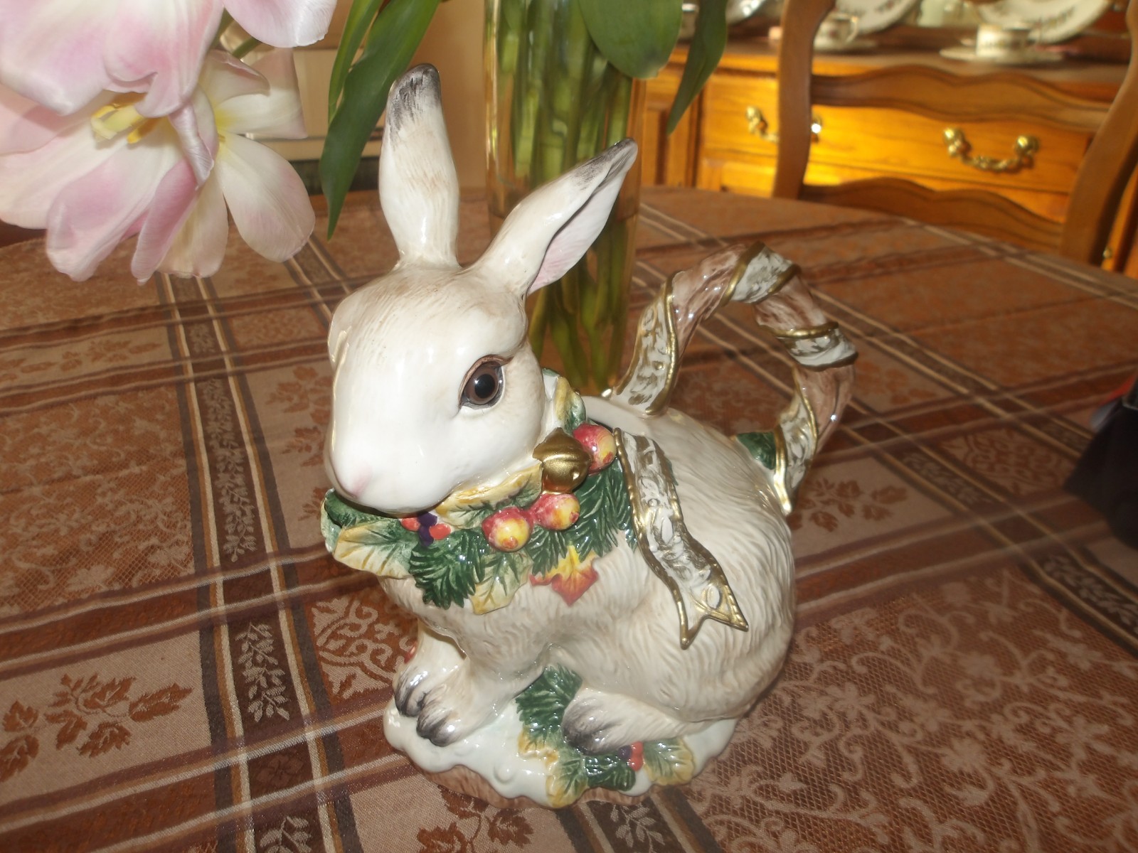 Vintage 1996 Fitz and Floyd Snowy Woods Rabbit Teapot Missing Lid Vintage 1996 Fitz and Floyd Snowy Woods Rabbit Teapot Missing Lid