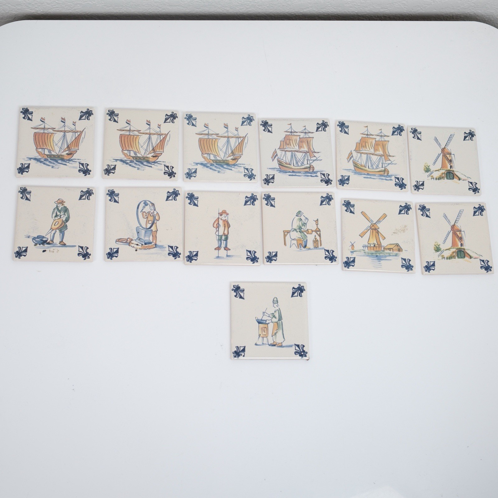 13 Vtg KLM Airlines Business Class Delft Polychrome Tile Coasters Ships Windmill 13 Vtg KLM Airlines Business Class Delft Polychrome Tile Coasters Ships Windmill