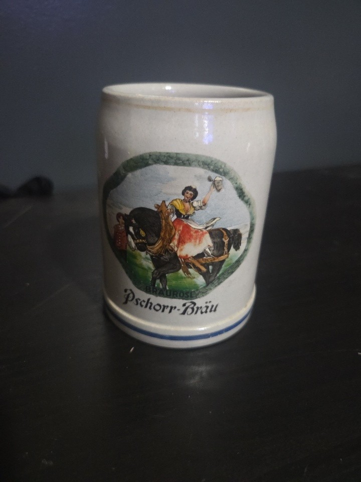 Vintage German Stoneware Beer Stein Pschorr-Brau Braurosl Octoberfest Rosl 0.5L
