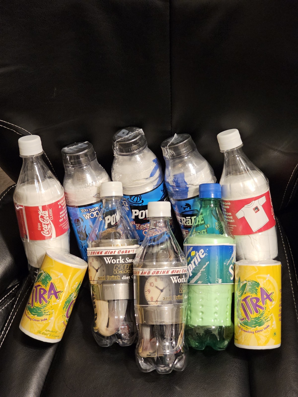 LOT(10) SPRITE,DIET COKE,CLASSIC CITRA T-SHIRT PLASTIC PROMO BOTTLES VINTAGE 80S LOT(10) SPRITE,DIET COKE,CLASSIC CITRA T-SHIRT PLASTIC PROMO BOTTLES VINTAGE 80S