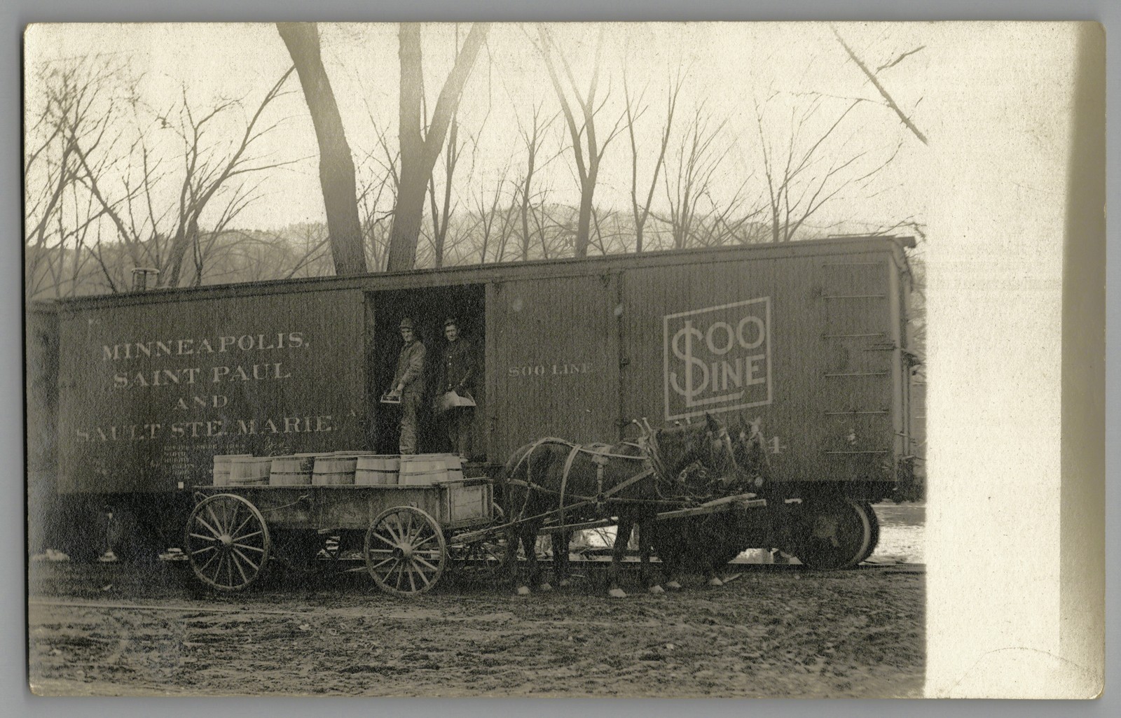 RPPC Soo Line Minneapolis St Paul Sault Ste Marie RR Boxcar Freight Horse Wagon RPPC Soo Line Minneapolis St Paul Sault Ste Marie RR Boxcar Freight Horse Wagon