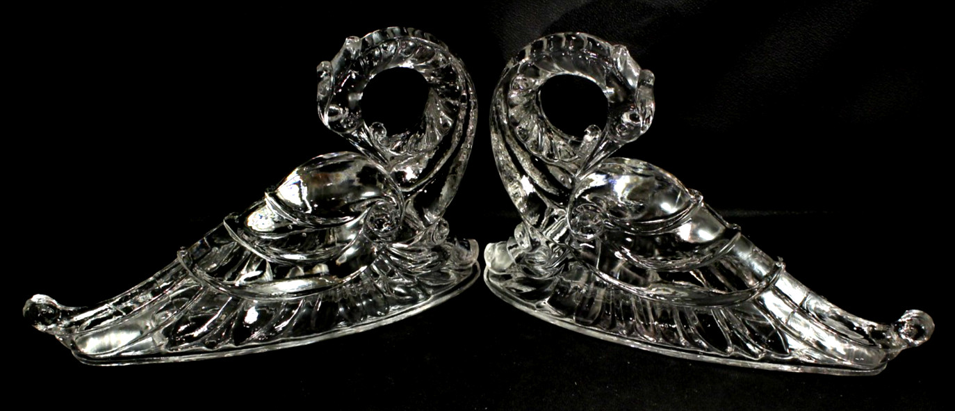Pair Paden City DRAGON SWANS Clear Glass Good Condition RARE 10