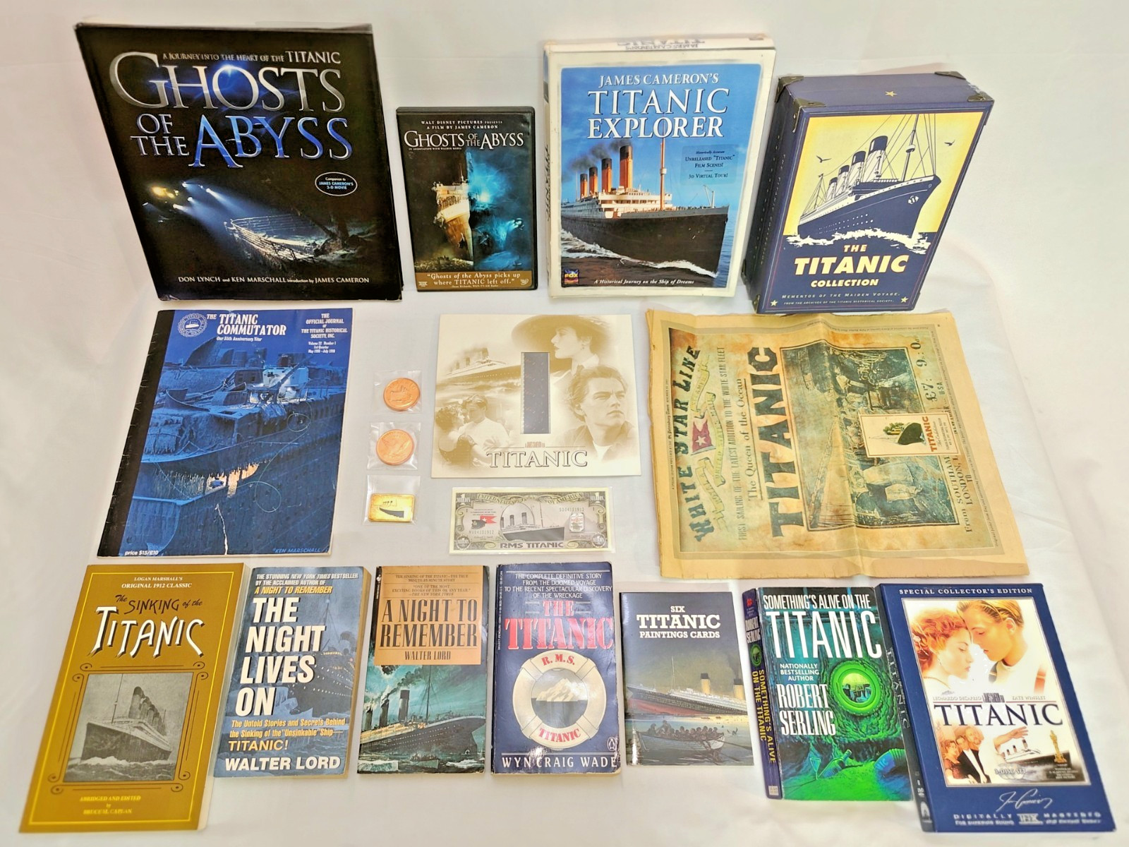 Titanic Collector Lot: Memorabilia Replicas, Walter Lord & Cameron, Books, Media