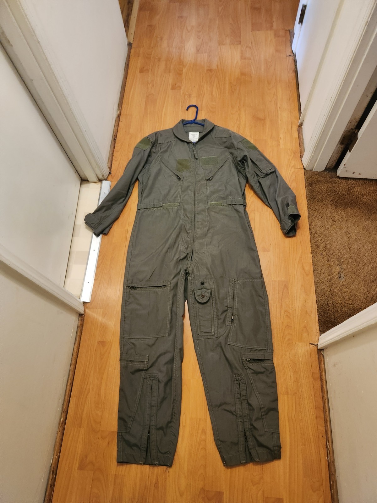 Vintage US Military CWU-27/P Flight Suit Flyers Coveralls Mens 44S Green