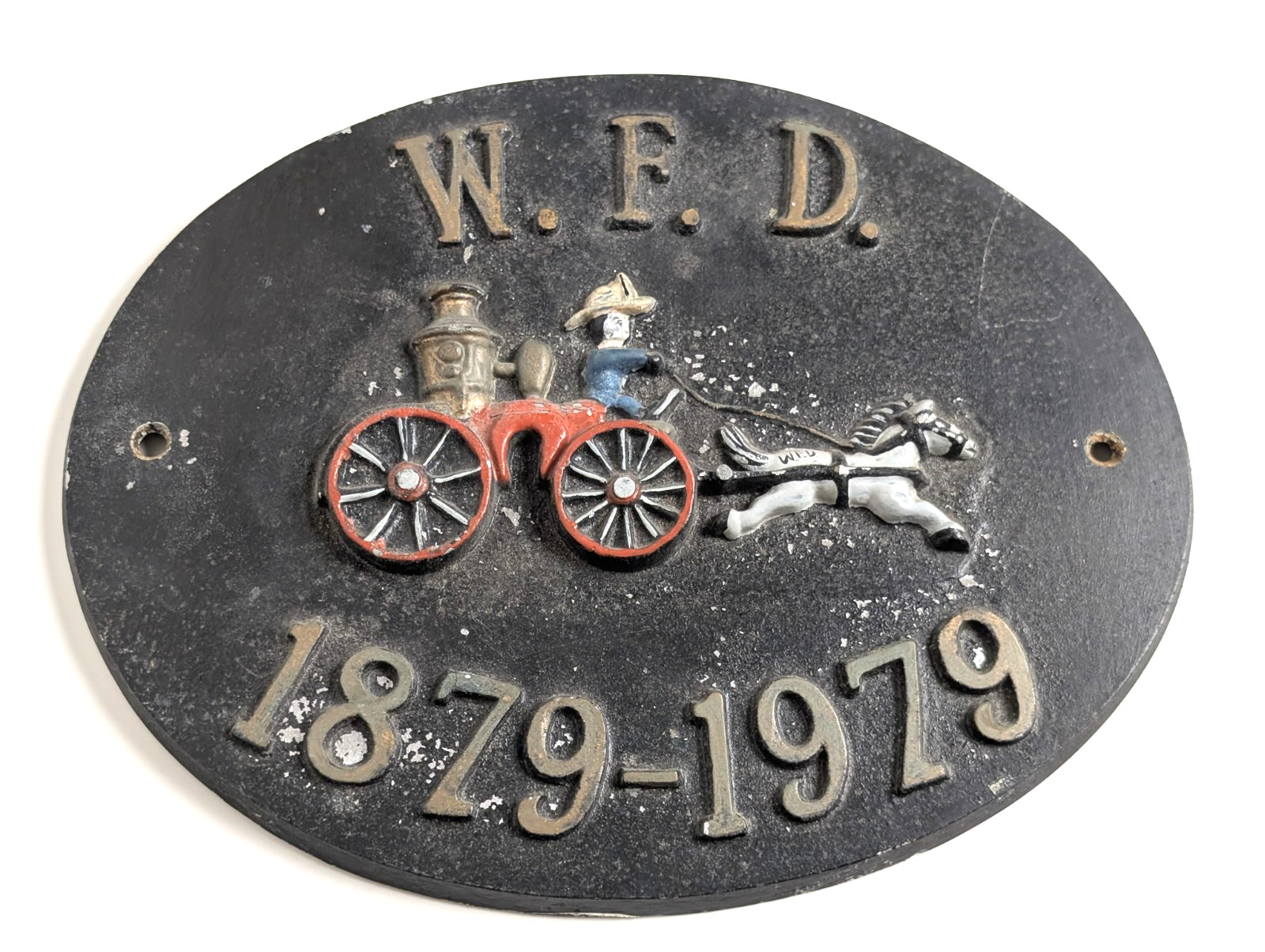 Vintage W.F.D. Fire Department 1879-1979 Centennial Plaque Wall Sign Vintage W.F.D. Fire Department 1879-1979 Centennial Plaque Wall Sign