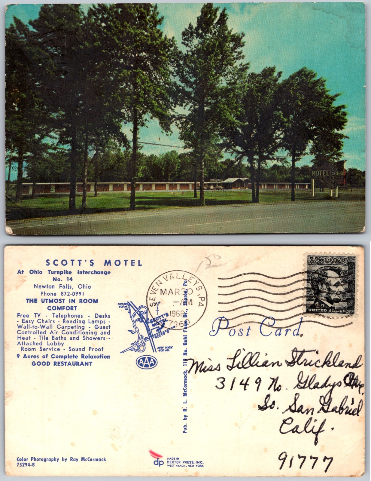 Scotts Motel Newton Falls OH Postcard Scotts Motel Newton Falls OH Postcard