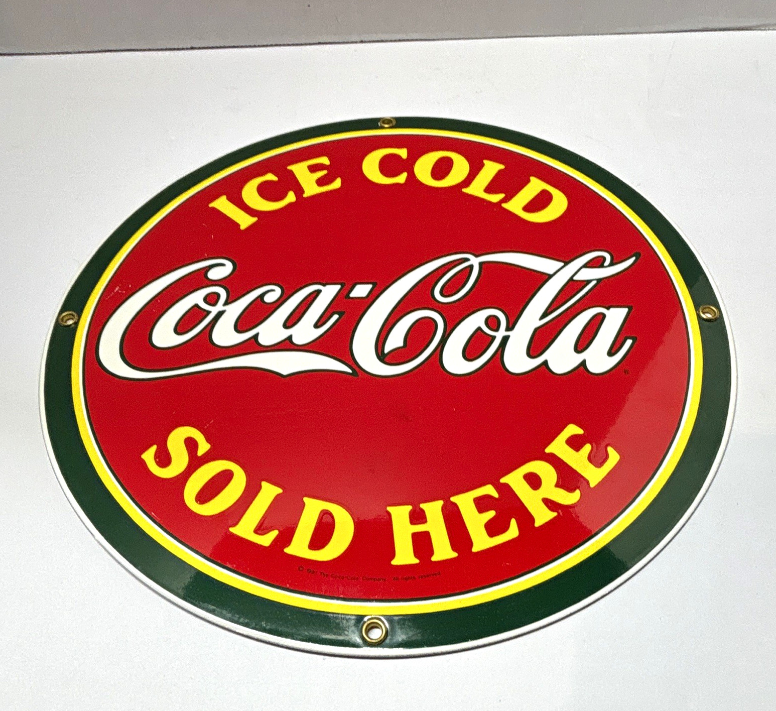 Vintage 1991 Coca Cola Porcelain Sign 11.25