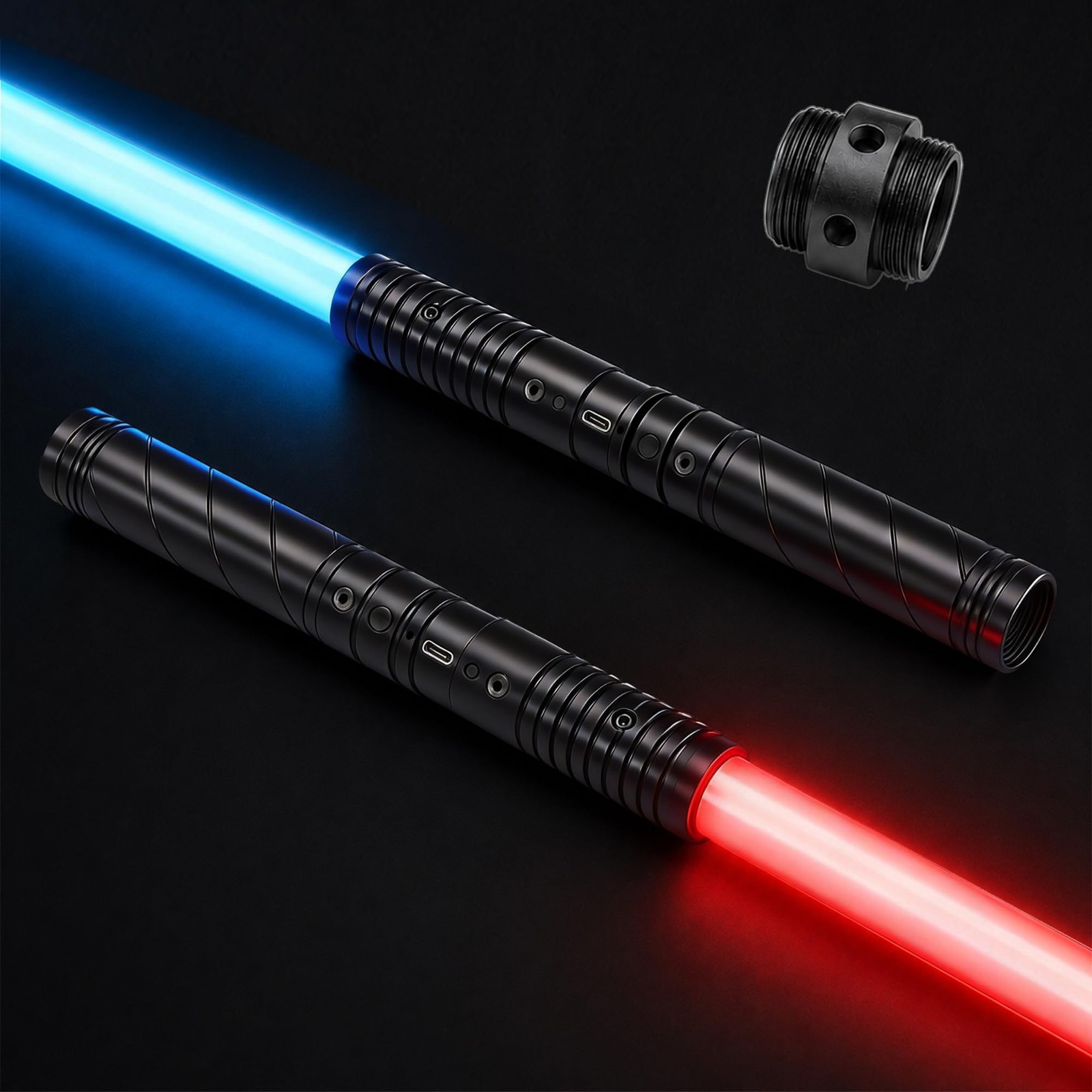 Lightsabers 2 Pack 16 Colors Metal Hilt Light Sabers Sound Effects Double Bladed