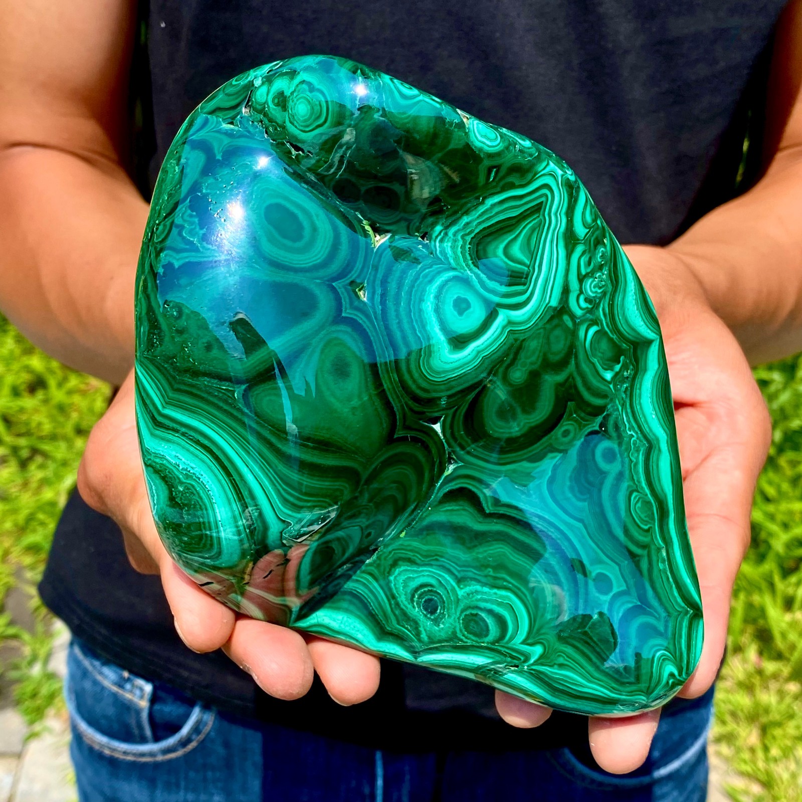 7.23LB Natural green malachite crystal block polished quartz pattern specimen 7.23LB Natural green malachite crystal block polished quartz pattern specimen