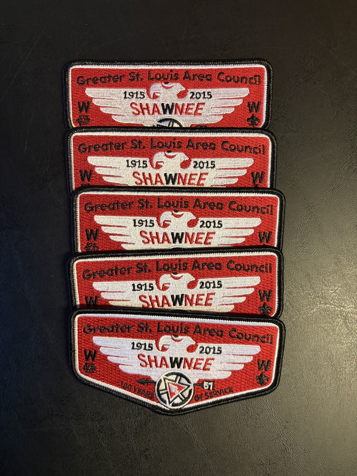 SET OF 5 Shawnee Lodge - 100 Years of Service Flap SET OF 5 Shawnee Lodge - 100 Years of Service Flap
