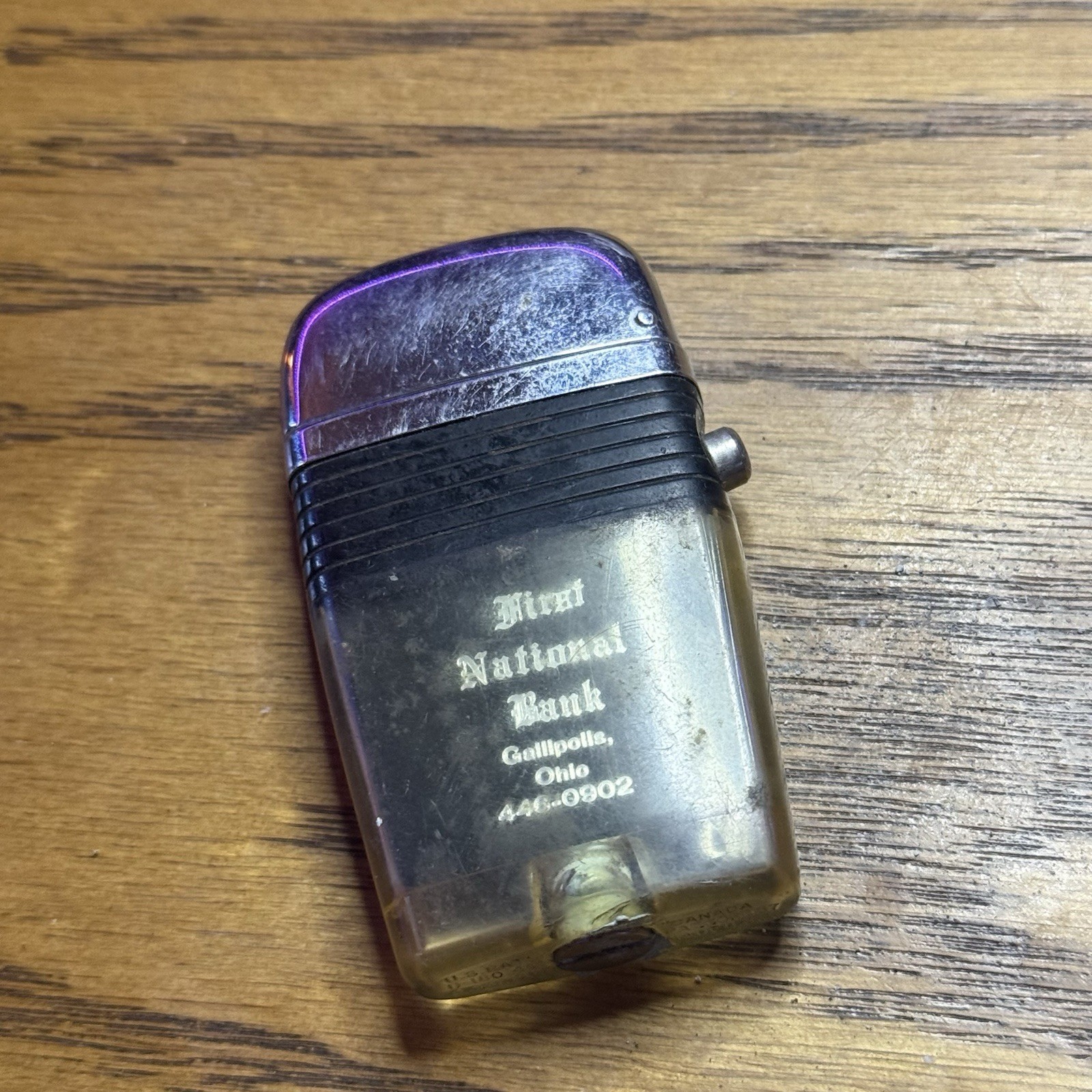 Collectible Vintage Black Band Scripto Vu Lighter 1st Nation Bank Gallipolis OH