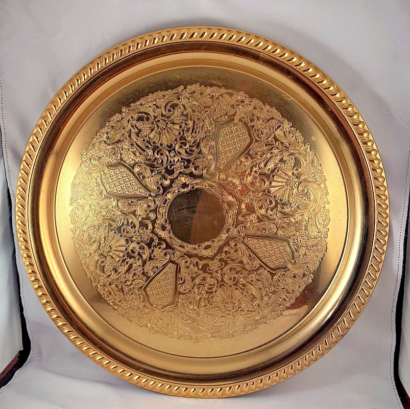 Fine Vintage 24K Gold Electroplated 14 Inch Round Serving Tray