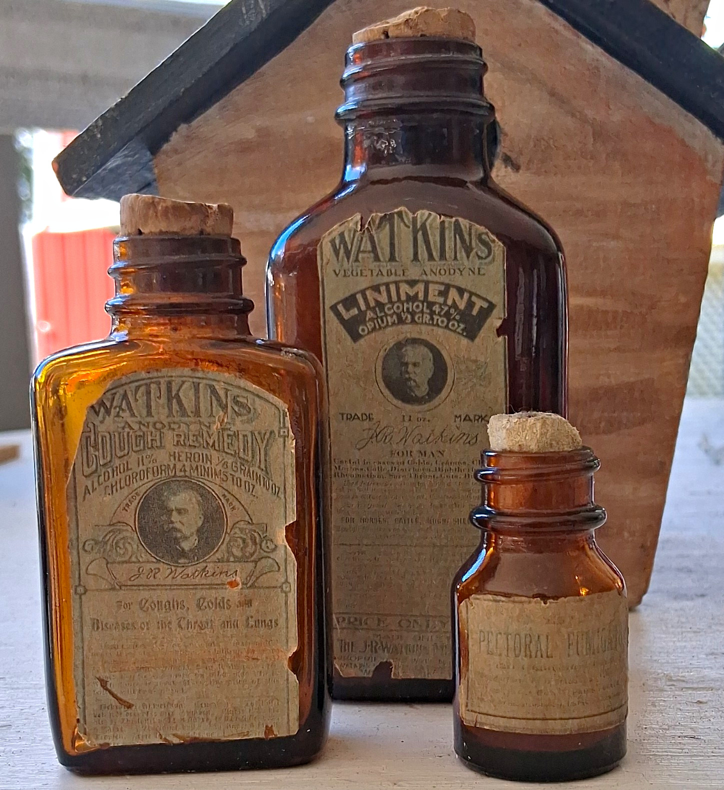Lot of 3 Antique Watkins Bottle Collection Glass Apothecary History Collectibles