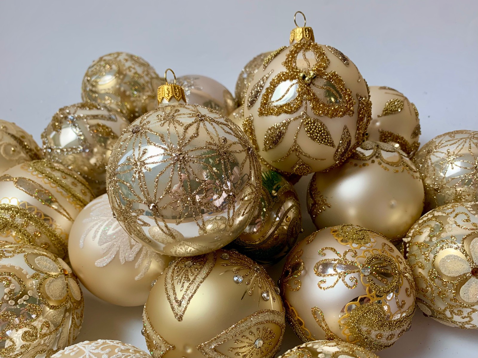 Vintage Style Gold Glass Christmas Ornaments Collection of 20 Handmade Vintage Style Gold Glass Christmas Ornaments Collection of 20 Handmade