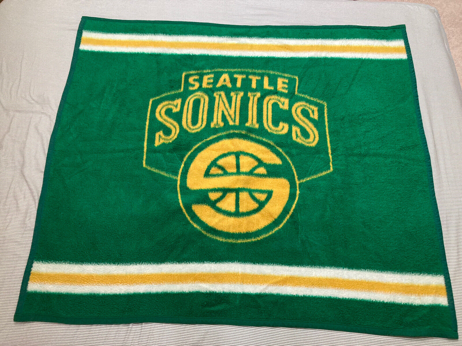 Vintage Biederlack Throw Blanket Seattle Supersonics Sonics NBA Basketball RARE