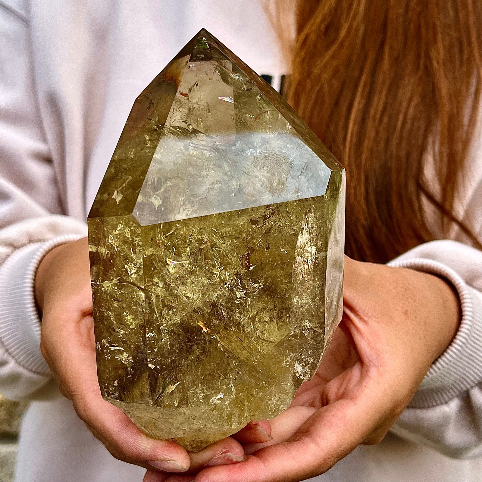 2.2LB Natural Clear Yellow Crystal Obelisk Quartz Energy Tower Point Reiki Heal