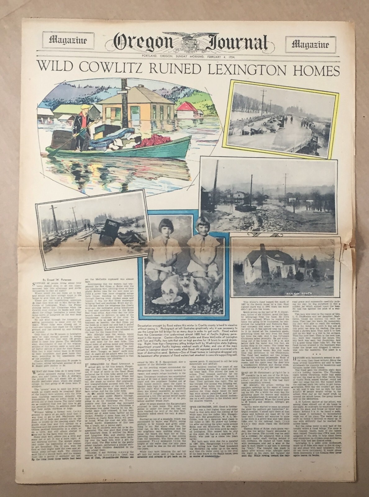 Cowlitz River Floods Lexington Washington orig 1934 Oregon Journal Section Cowlitz River Floods Lexington Washington orig 1934 Oregon Journal Section