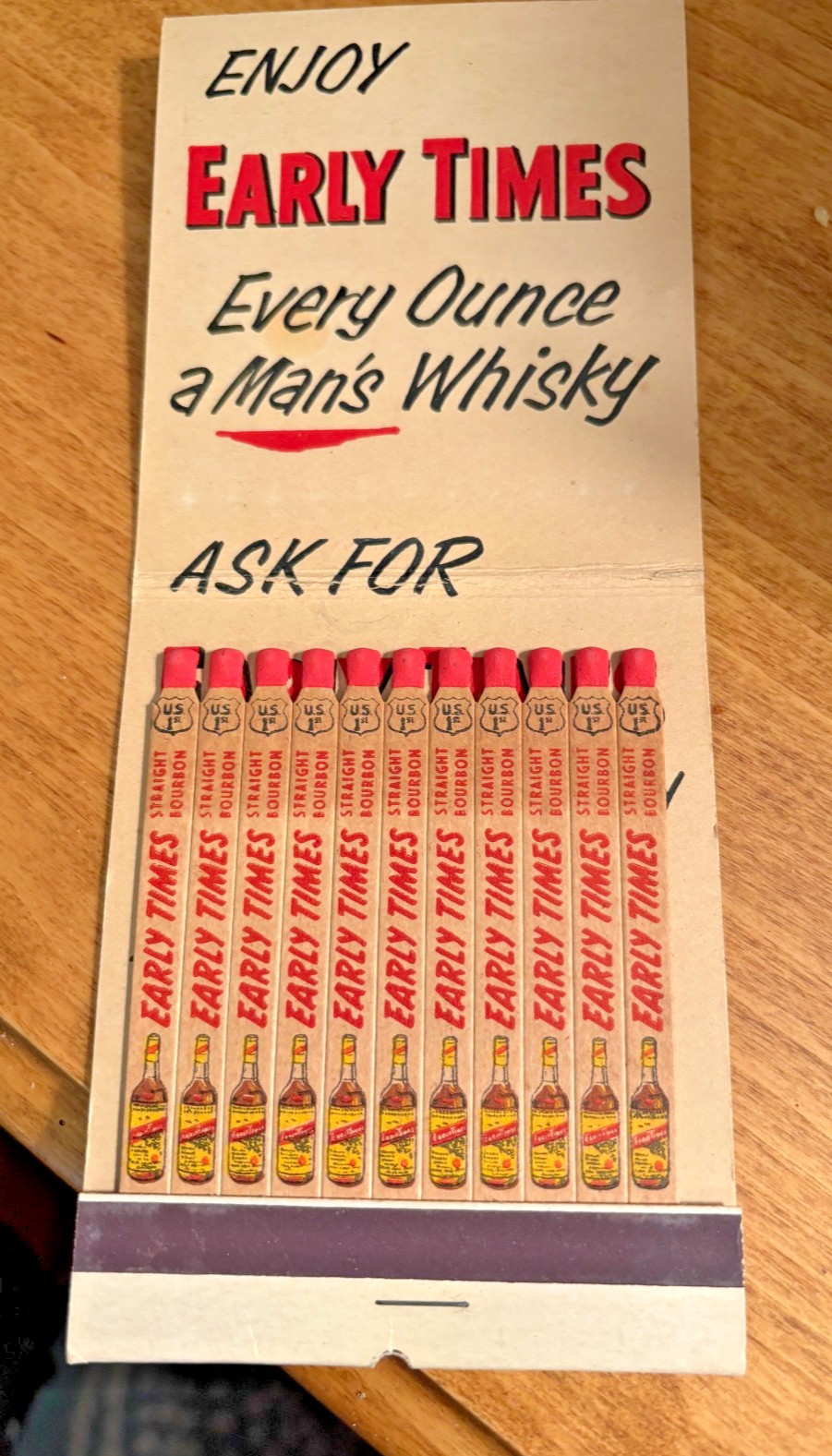 VTG 1950s Early Times Kentucky Straight Bourbon Whiskey Giant Matchbook complete VTG 1950s Early Times Kentucky Straight Bourbon Whiskey Giant Matchbook complete