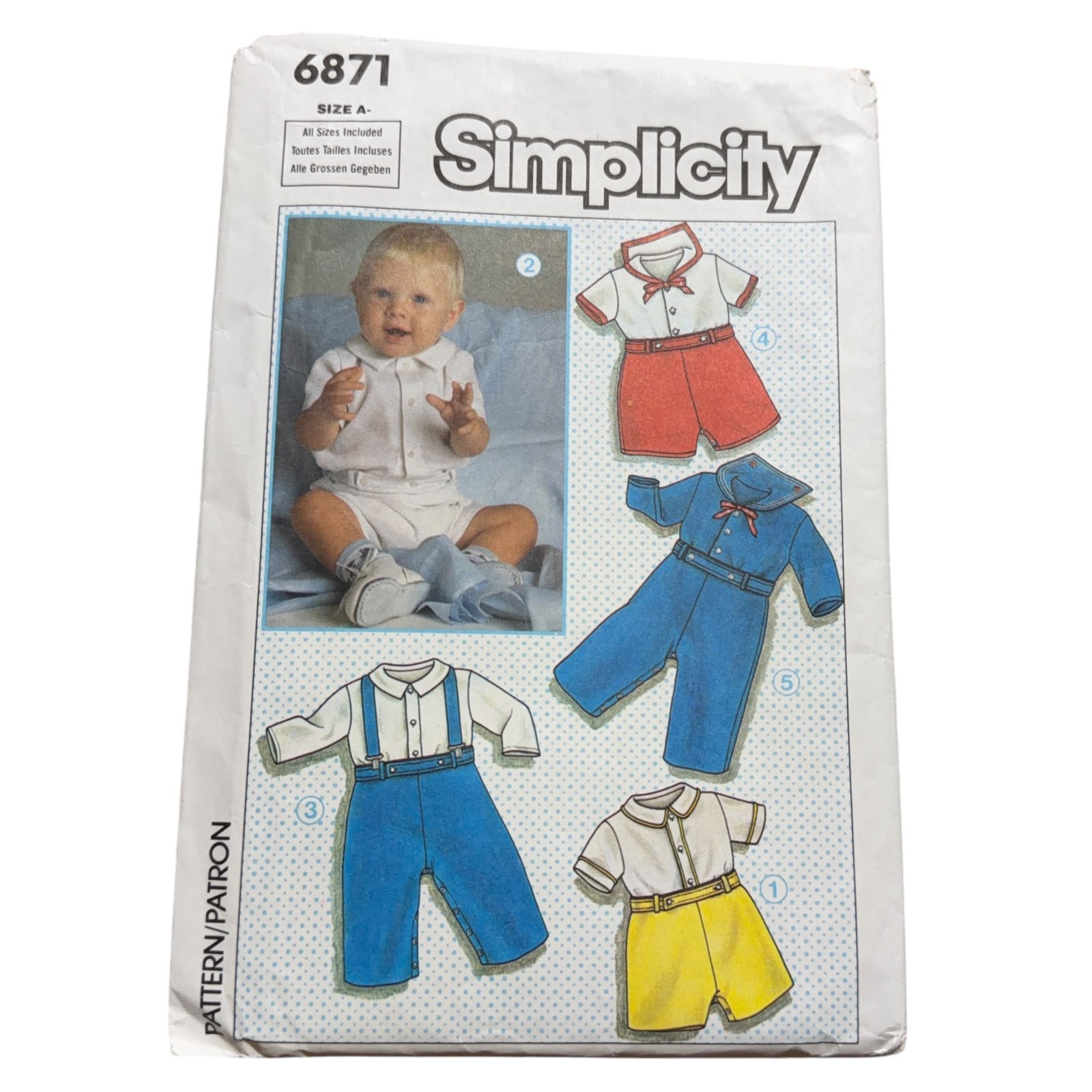 Simplicity Baby #6871 Sewing Pattern Size A (6m-2y) Vtg FF Uncut \'85