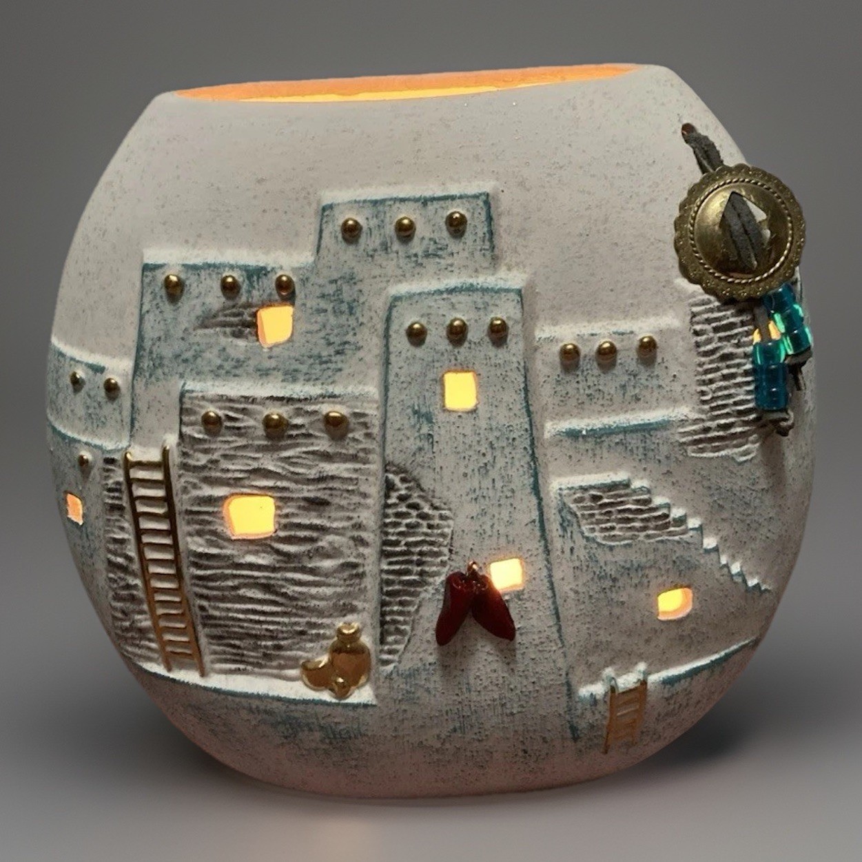 Vintage Southwestern Native American Ceramic Vase Lamp Pueblo Architecture